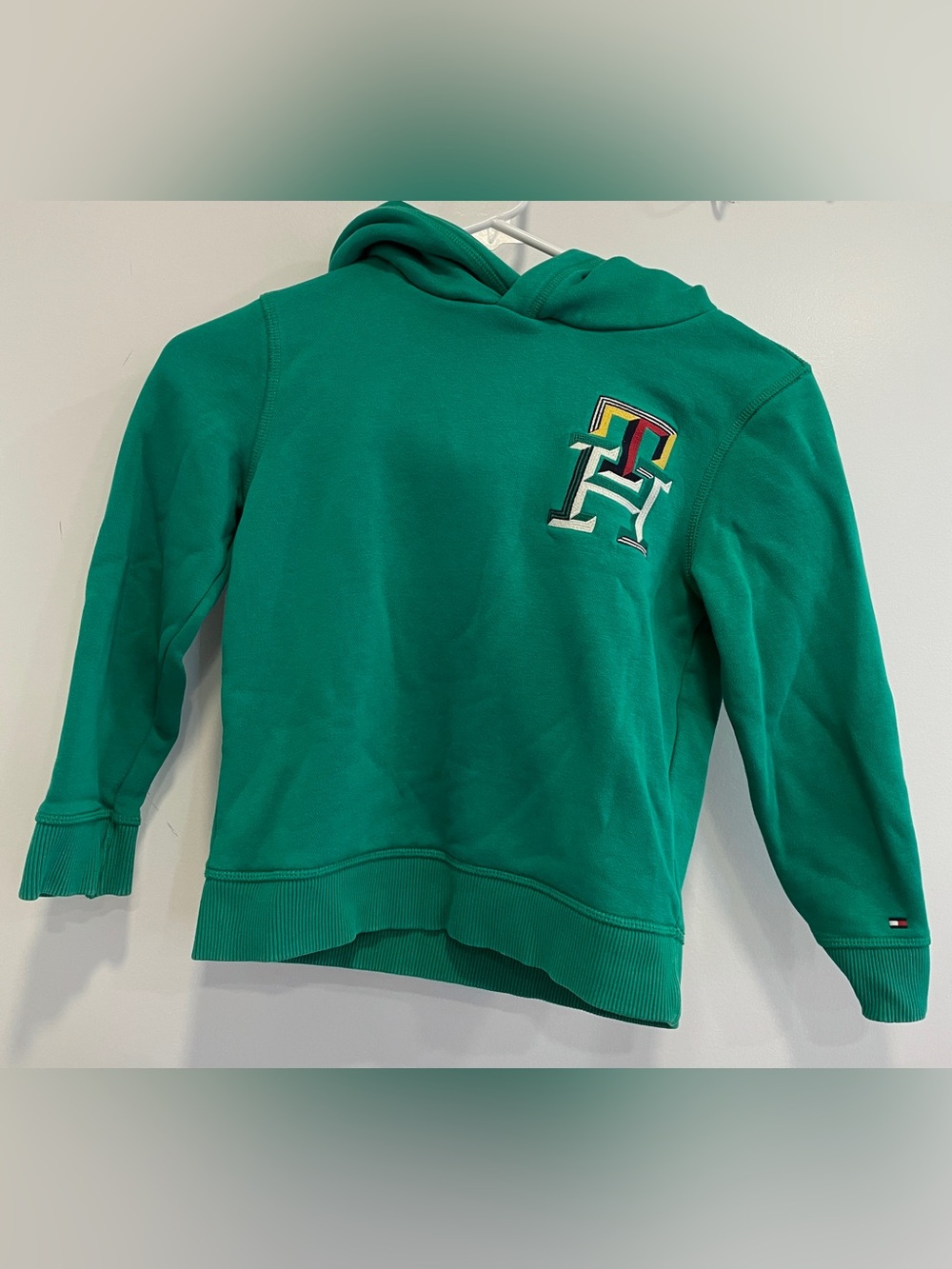 Tommy Hilfiger Green Kids Hoodie 'TH' Embroidered Logo Casual Fall Cozy